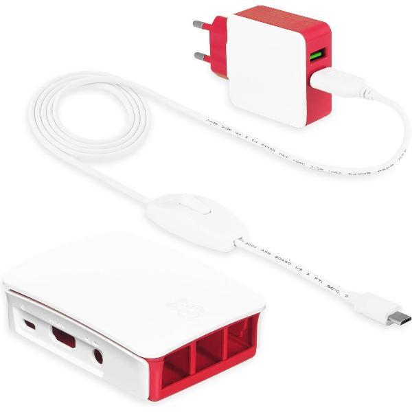 LEICKE Raspberry pi 3 / pi 3 Model B+ voedingsspanning 5V 3A 15W met officiële behuizing voor Raspberry pi 3 | 2 Micro USB-stekker, EU adapter 1.8m kabel met schakelaar (framboos / wit).