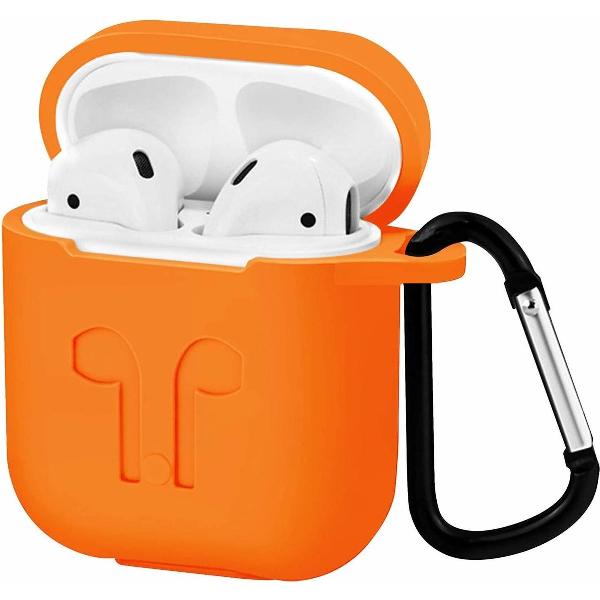 Apple Airpods Hoesje - Siliconen Airpods Hoes met Karabijnhaak - Case voor Airpods 1/2 - Oranje
