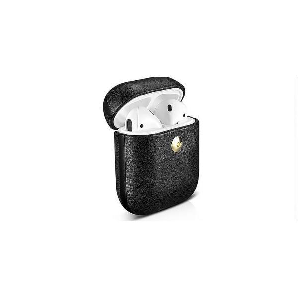 Icarer AirPods Case Leer hoesje voor Apple AirPods 1 / 2 lederen bescherm Etui Zwart