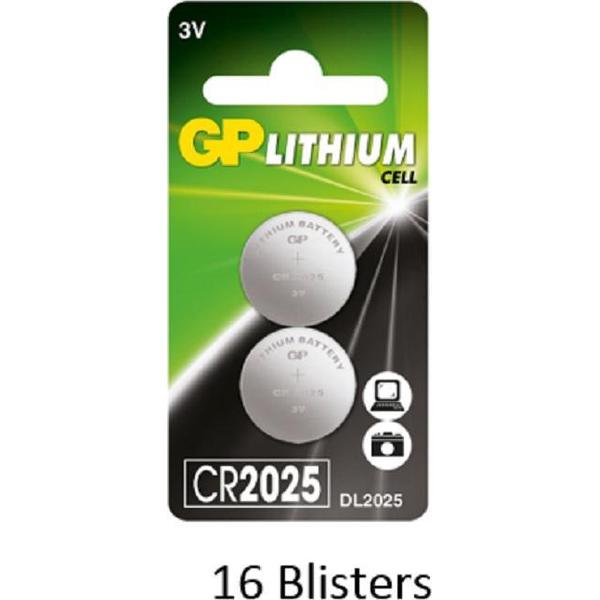 32 stuks (16 blisters a 2 stuks) GP Lithium CR2025 3V