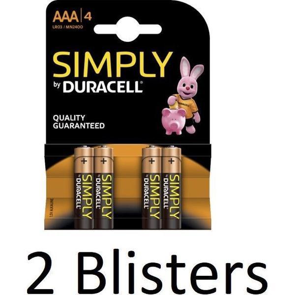 8 Stuks (2 Blisters a 4 st) Duracell AAA Simply Batterijen