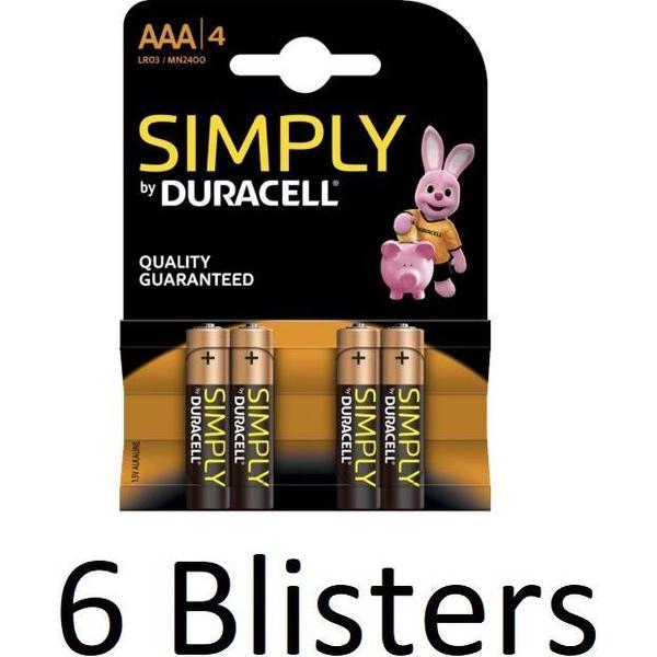 24 Stuks (6 Blisters a 4 st) Duracell AAA Simply Batterijen