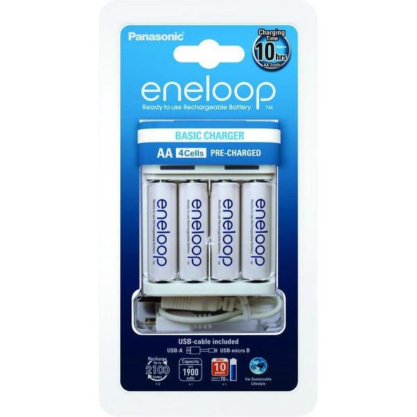 Panasonic USB-oplader Basic Charger BQ-CC61 + 4 Eneloop AA batterijen