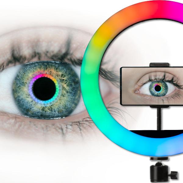 TENTA® Ringlamp Smartphone met Bluetooth afstandsbediening - Multicolor Selfie Ring Light - TikTok Lamp met 26 effecten