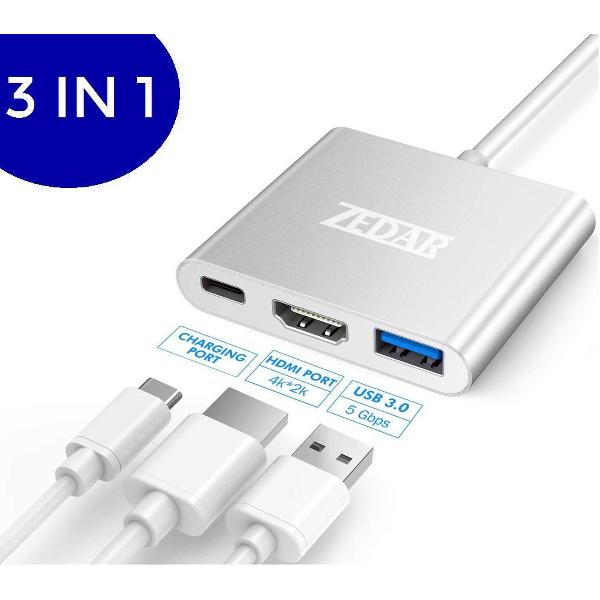 USB C Hub 3 in 1 | van USB-C naar HDMI, USB 3.0 & USB-C van ZEDAR®