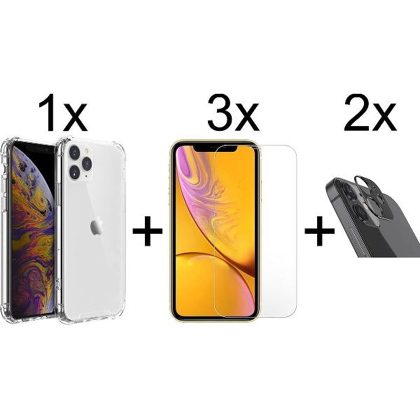 iPhone 11 Pro Max hoesje shock proof case cover transparant - 3x iPhone 11 Pro Max Screen Protector + 2x Camera Lens Screenprotector