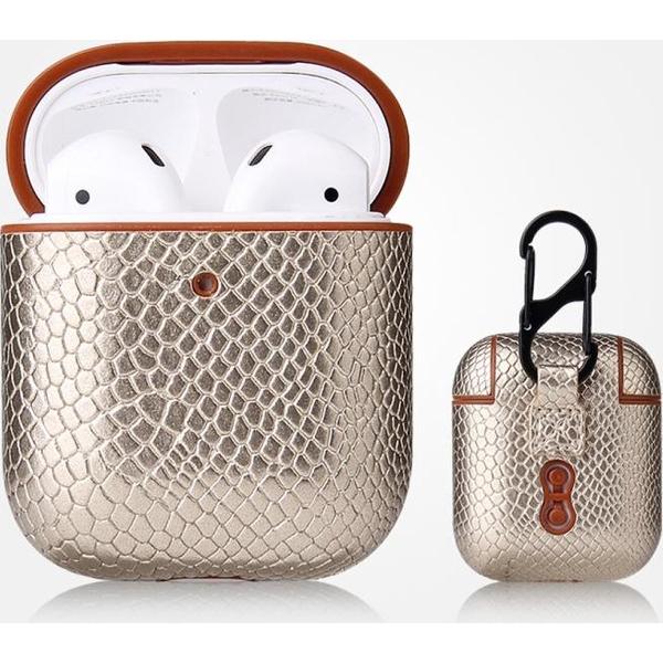 By Qubix - AirPods 1/2 hoesje PU Leer Slangenleer - Goud - AirPods hoesjes