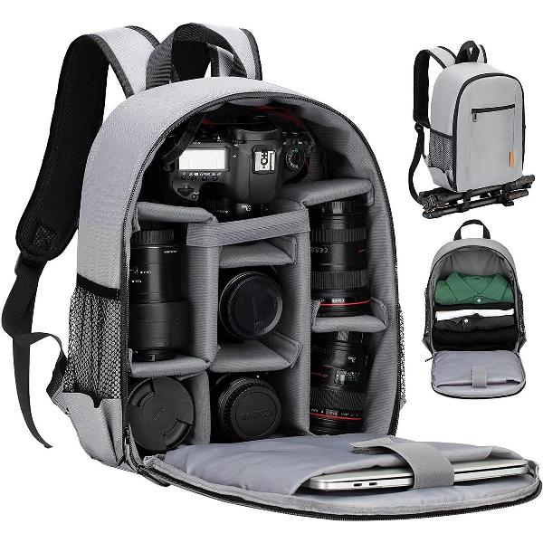 Reflex Camera,Camerarugzak, spiegelreflex, fotorugzak, waterdicht, licht en compact, kleine DSLR rugzak met 15 inch laptopvak en regenhoes