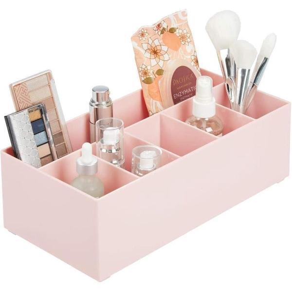 Cosmetica-organizer - voor badkamer, huis en keuken - open bovenkant/met 6 compartimenten - lichtroze