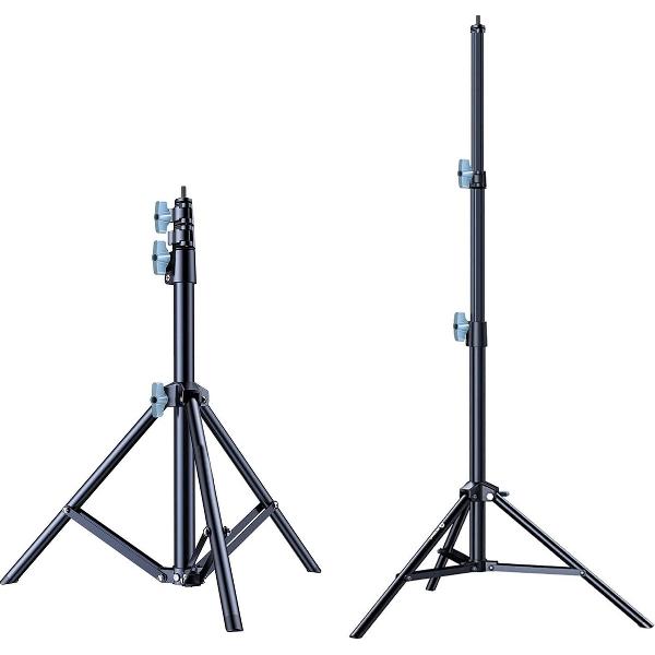 LURK® Verstelbaar statief / tripod - Geschikt voor camera, studio lamp, softbox, ringlamp, smartphone - Lichtgewicht aluminium - Tot 190cm - Zwart