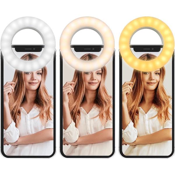 De Los Campos Ringlamp - Ring Lamp - Ringlight - Ring Light - Selfie Ring Light - Ringlamp Telefoon - Ringlicht - Selfie Light - Selfie Lamp - Selfie Ring - Ring Light Smartphone - 3 lichtstanden en verstelbare lichtsterktes
