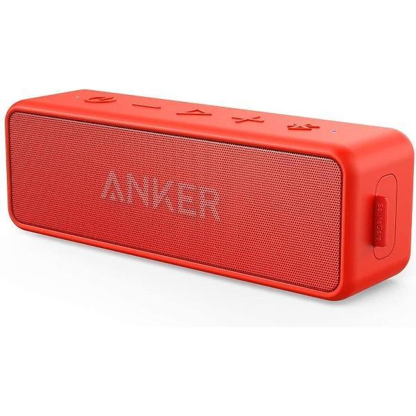Anker SoundCore 2 Bluetooth-luidspreker, fantastisch geluid, enorme bas met dubbele basdrivers, 24-uurs accu, verbeterde IPX7 waterbescherming, draadloze luidspreker voor iPhone, Samsung (rood)