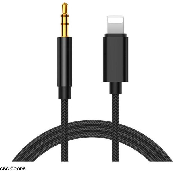 GBG Lightning naar Jack Aux kabel - Iphone naar Audio Jack Kabel 3.5mm - Aux Lightning kabel - 1 Meter - Zwart - Ipod / Ipad