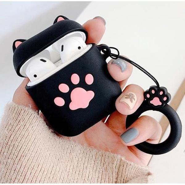 Airpods Hoesje | Airpods Case | Dieren | Pootafdruk met Oortjes | Zwart | Vaderdag Kados | Vader Cadeautjes | Geschenk