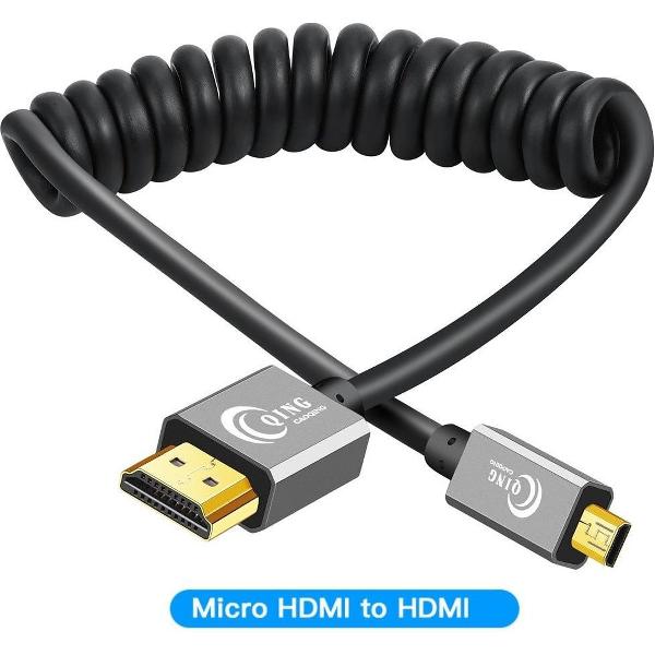Highspeed HDMI 2.0 naar Micro HDMI adapter - Krulsnoer - 1 meter - Vergulde Aansluiting - Rekbaar