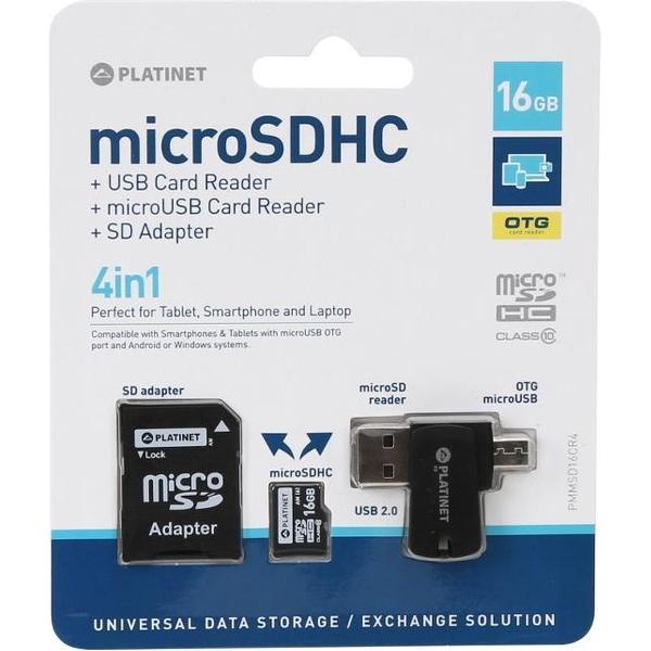 PLATINET 4-in-1 microSD 16 GB + CARD READER + OTG + ADAPTER