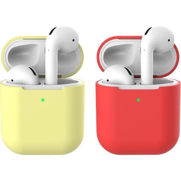 2 beschermhoesjes voor Apple Airpods - Geel & Rood - Siliconen case geschikt voor Apple Airpods 1 & 2