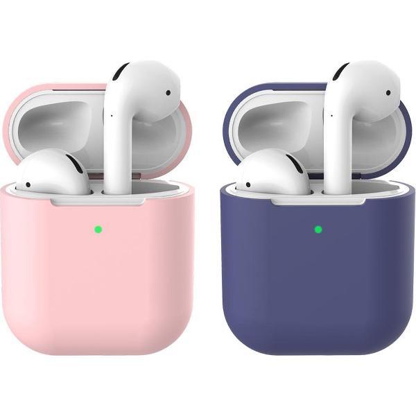 2 beschermhoesjes voor Apple Airpods - Roze & Donker Blauw - Siliconen case geschikt voor Apple Airpods 1 & 2