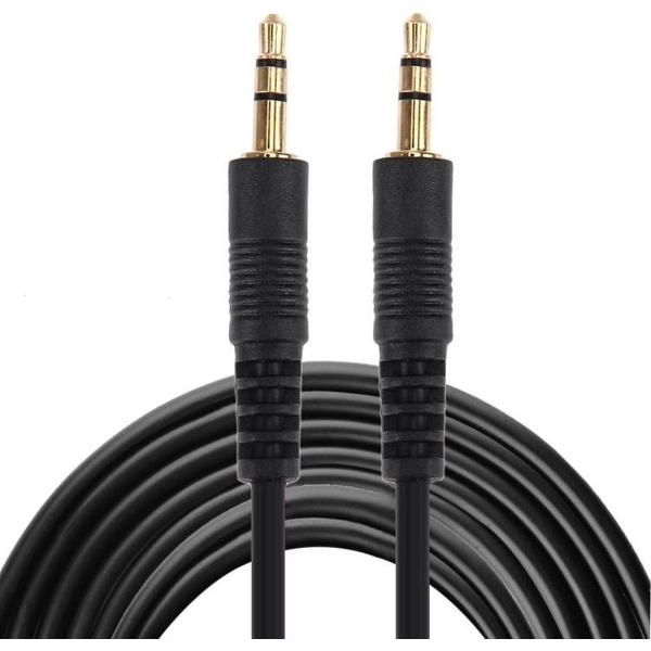 Aux kabel, 3,5 mm mannelijke ministekker stereo audiokabel, lengte: 5m (zwart + vergulde connector)