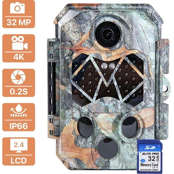 Abtena® Wildcamera met Nachtzicht en SD kaart - Camera Voor Buiten - 32 MP / 4K Ultra HD - Draadloos & Waterdicht - Camouflage
