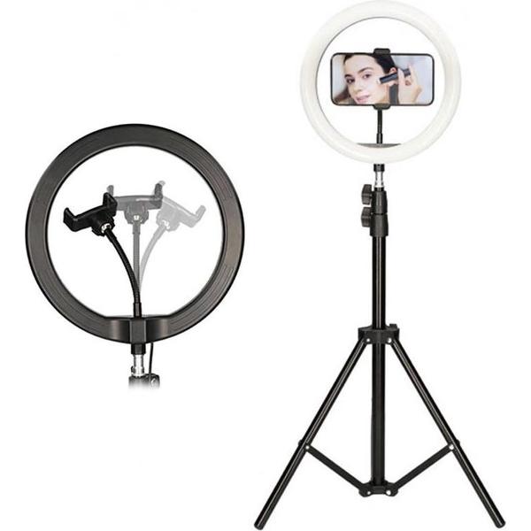 LED Ringlamp met Statief 10 Inch/26 cm- Inclusief Smartphone Houder - Verstelbaar 32-182 CM- Ringlight - USB - flitser - Ring lamp - Vlog - Make-up light - Studiolamp