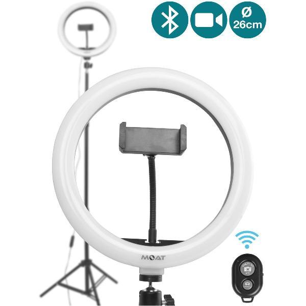 Ringlamp met Verstelbaar Statief, Smartphone Houder en Bluetooth Afstandsbediening - 186cm Hoog - Ø 26cm - Ring Lamp - Ringlight Telefoon - TikTok - Instagram - Stream - Ringlampen - TikTok lamp Met Statief en Telefoonhouder - Ring light - Ring licht