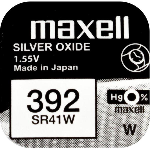 MAXELL 392 / SR41W zilveroxide knoopcel horlogebatterij 2 (twee) stuks