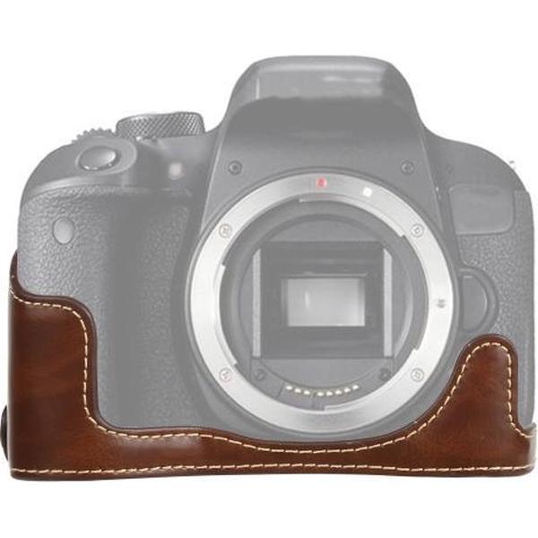 1/4 inch schroefdraad PU lederen camera halve behuizing basis voor Canon EOS 77D / 800D (koffie)