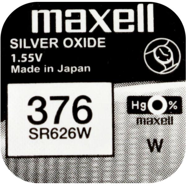 MAXELL 376 / SR626W zilveroxide knoopcel horlogebatterij 2 (twee) stuks