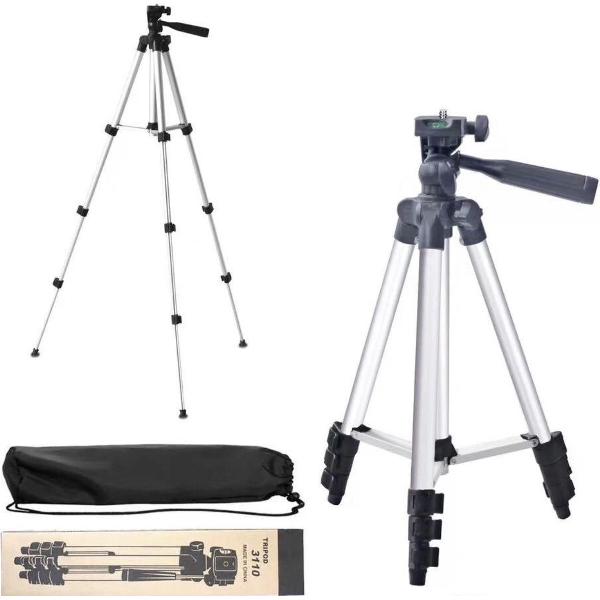 Camerastatief, Smartphone Statief, Tripod Voor Fotocamera en Smartphone - iPhone - Canon – Nikon - Spiegelreflexcamera Inclusief Bluetooth Remote Shutter en Waterpas, HiCHiCO Model 3120, 102Cm Zilver