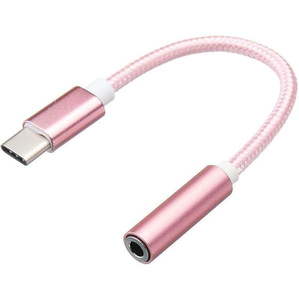 USB-C / Type-C Male Naar 3.5mm Female Golf Structuur Audio Adapter Ongeveer 10cm (Rose Goud)