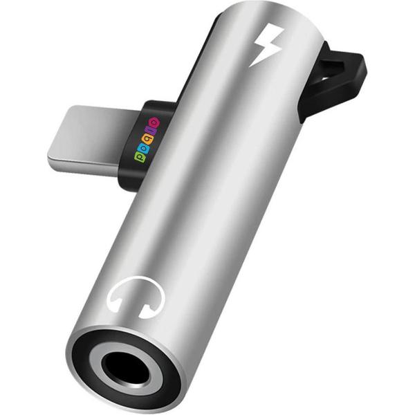 2 in 1 Hoofdtelefoon Adapter - 8 Pin Lightning naar 3,5 mm Jack - Lightning naar AUX Hoofdtelefoon converter voor iPhone en iPad - Zilver / Metaal