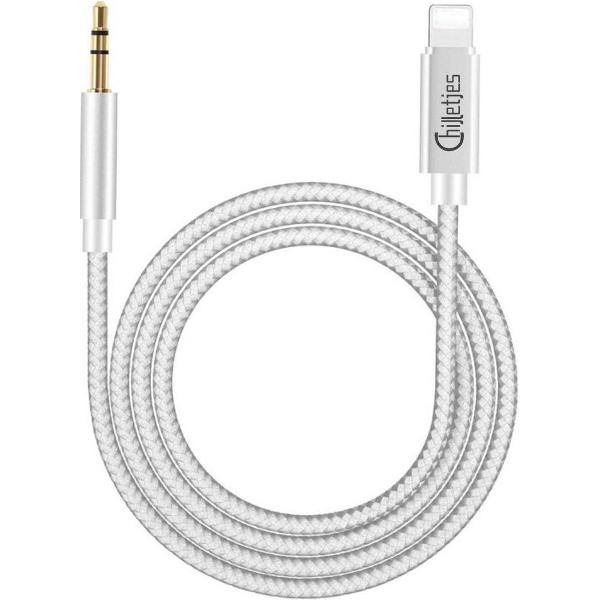 Aux Kabel - Auto iPhone - Iphone Aux-kabel auto - iPhone Lightning 3.5 mm - Jack audio aansluiting - Nylon (wit)