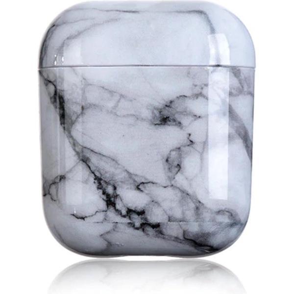 Studio Air® Airpods Hoesje Marmer - Stevig Airpod Hoesje - Zilver Zwart - Voor Airpods 1 en 2