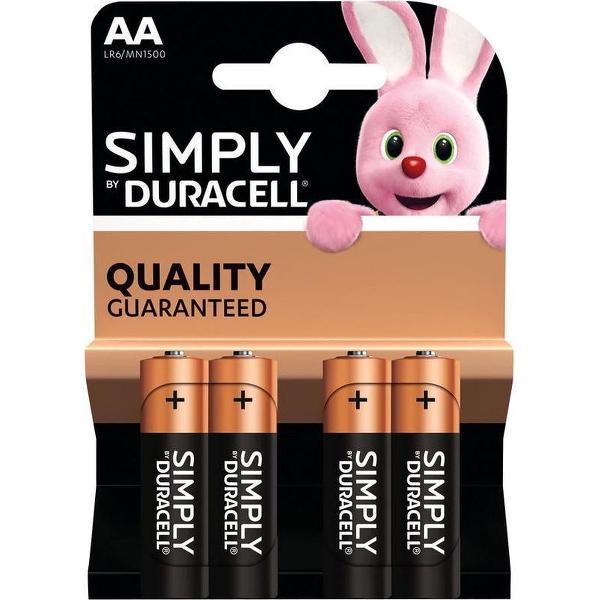 Set van 4x Duracell AA Simply batterijen 1.5 V - alkaline - LR6 MN1500 - Batterijen pack