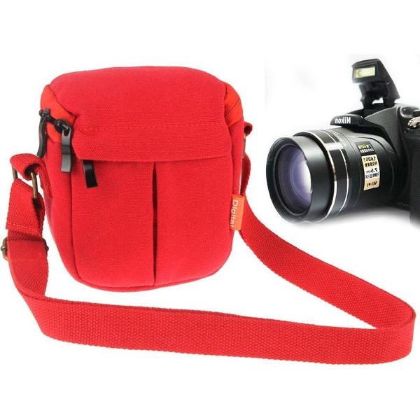 Draagbare digitale camera canvas tas met riem, afmeting: 13,5 cm x 9 cm x 14 cm (rood)