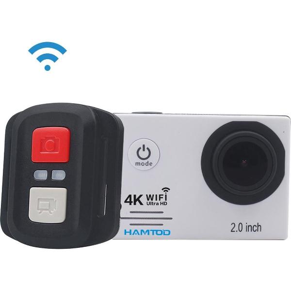 HAMTOD HF60 Pro UHD 4K WiFi 16.0MP Sportcamera met waterdichte behuizing en afstandsbediening, Generalplus 4247, 2,0 inch LCD-scherm, 120 graden groothoeklens, met luxe accessoires (wit)