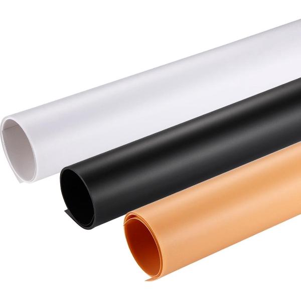 PULUZ Fotografie Achtergrond PVC Papiersets voor Studio Tent Box, 3 kleuren (zwart, wit, geel), Afmetingen: 73.5cm x 37.5cm