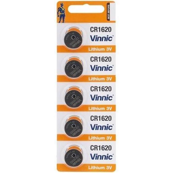 5 Stuks (1 Blister a 5st) Vinnic CR1620 3v lithium knoopcelbatterij