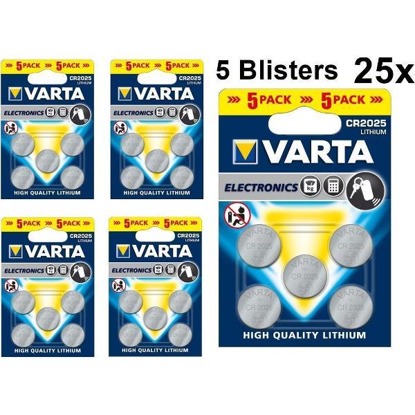 25 Stuks (5 Blisters a 5st) - VARTA CR2025 3v lithium knoopcel batterij