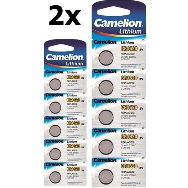 10 Stuks (2 Blister a 5st) Camelion CR1620 3v lithium knoopcelbatterij