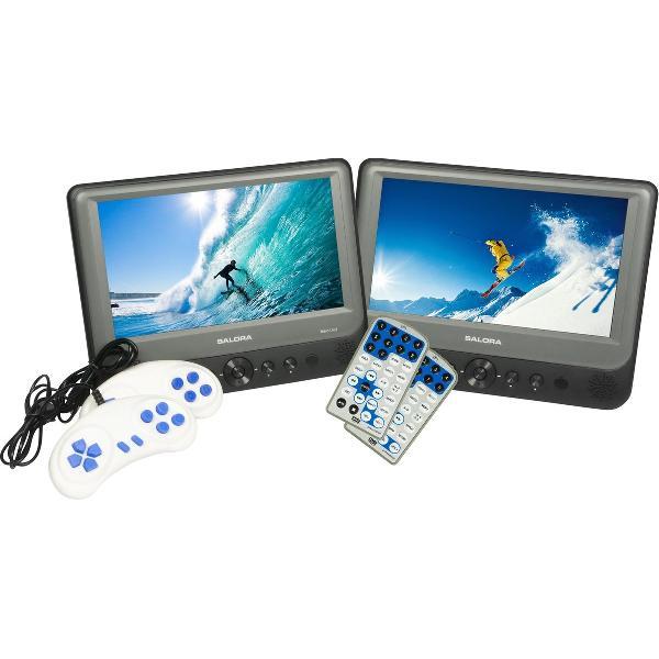 Salora DVP9948DUO+GC - Portable DVD speler - 2 DVD spelers - 2 schermen (9 inch) - Accu - USB - SD - Games - Accessoires