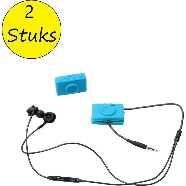 Present Time Wire Manager In de vorm van een Camera 2 Stuks – Oordopjes Ontknopen – Oortjes Uit elkaar Houden – Blauw