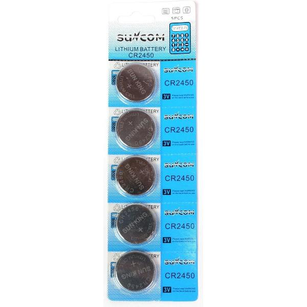 Suncom CR2450 Knoopcel Batterijen - (5 stuks) CR2450 lithium 3 volt knoopcel batterij