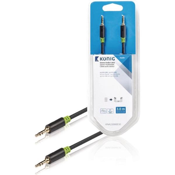Stereo audiokabel 3,5 mm male - male 3,00 m grijs