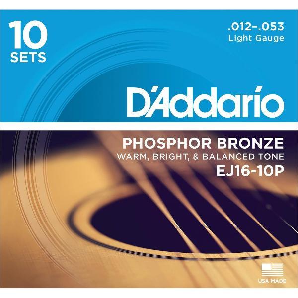 D'Addario EJ16-10PQS Phosphor Bronze Light 10-Pack 12-53