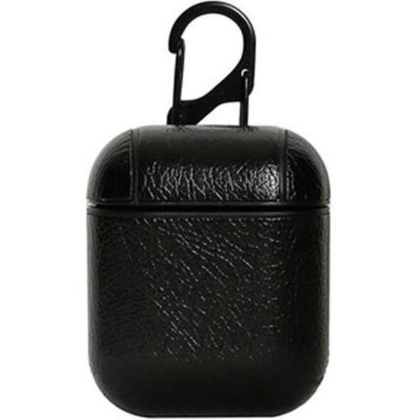 KELERINO. Leren hoesje voor Apple Airpods Inclusief Hangclip - Zwart
