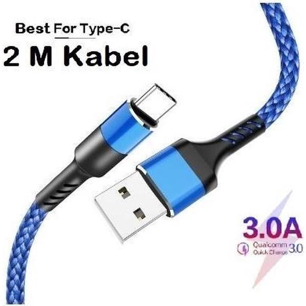 USB-C Kabel 3A Snelle Data Sync Oplaadkabel 2M Voor Samsung Huawei Xiaomi LG Andriod Type-C Mobiele telefoon Kabels blauw