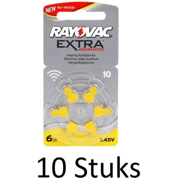 60 Stuks (10 Blisters a 6St) - Rayovac Extra Advanced 10MF Hg 0% Gehoorapparaat batterijen 1.45V