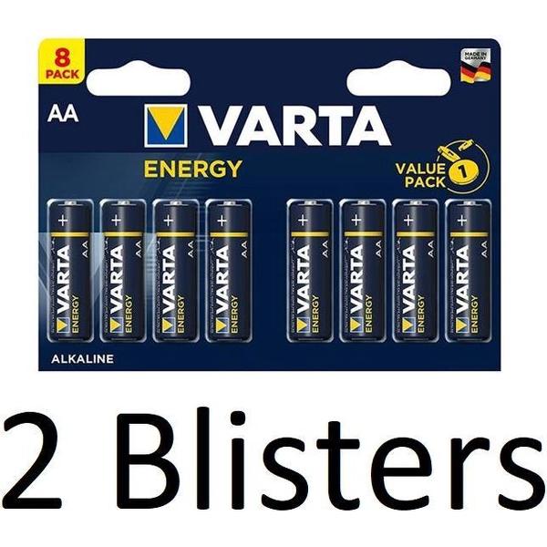 16 Stuks (2 Blisters a 8 st) Varta Energy AA Alkaline Batterijen
